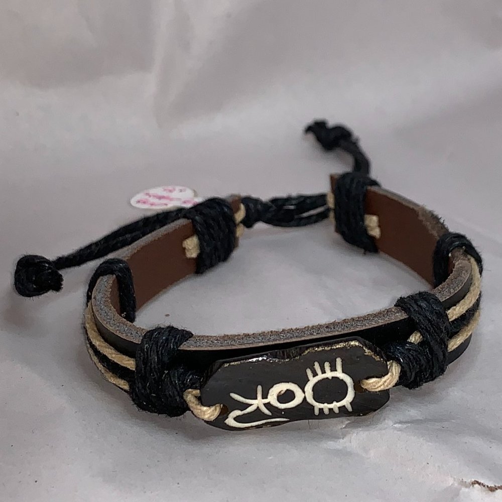 12" Long Leather Bracelet with a Cat design